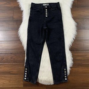 Topshop Moto‎ Women's Size 25 Black Exposed Button Denim Jeans Button Ankles
